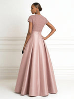 A Line V Neck Short Sleeve Sequined Elegant Mother of the Bride Dresses with Pleats