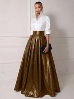 A Line Shirt Collar Half Sleeve Long Elegant Mother of the Bride Dresses with Pleats