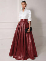 A Line Shirt Collar Half Sleeve Long Elegant Mother of the Bride Dresses with Pleats