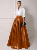 A Line Shirt Collar Half Sleeve Long Elegant Mother of the Bride Dresses with Pleats