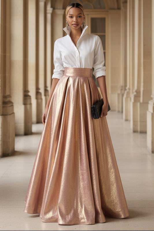 A Line Shirt Collar Half Sleeve Long Elegant Mother of the Bride Dresses with Pleats