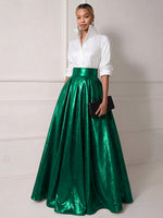 A Line Shirt Collar Half Sleeve Long Elegant Mother of the Bride Dresses with Pleats