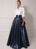A Line Shirt Collar Half Sleeve Long Elegant Mother of the Bride Dresses with Pleats