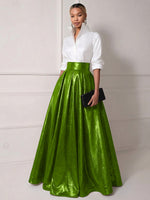 A Line Shirt Collar Half Sleeve Long Elegant Mother of the Bride Dresses with Pleats