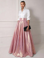 A Line Shirt Collar Half Sleeve Long Elegant Mother of the Bride Dresses with Pleats
