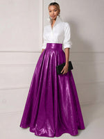 A Line Shirt Collar Half Sleeve Long Elegant Mother of the Bride Dresses with Pleats