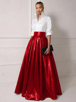 A Line Shirt Collar Half Sleeve Long Elegant Mother of the Bride Dresses with Pleats