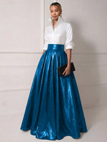 A Line Shirt Collar Half Sleeve Long Elegant Mother of the Bride Dresses with Pleats