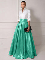 A Line Shirt Collar Half Sleeve Long Elegant Mother of the Bride Dresses with Pleats