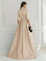 A Line/Princess V Neck Half Sleeve Elegant Evening Dresses with Lace Appliques