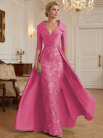 Sheath V Neck 3/4 Sleeve Sequined Mother of the Bride Dresses with Appliques