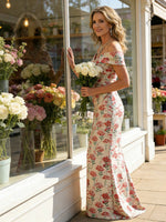 Mermaid Short Sleeve Sweetheart Floor-Length Mother of the Bride Dresses with Jacquard