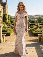 Mermaid Short Sleeve Sweetheart Floor-Length Mother of the Bride Dresses with Jacquard