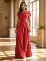 A-Line Scoop Neck Ruched Floor-Length Mother of the Bride Dresses with Ruffle