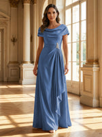 A-Line Scoop Neck Ruched Floor-Length Mother of the Bride Dresses with Ruffle