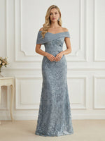 Mermaid Off Shoulder Short Sleeve Long Elegant Mother of the Bride Dresses with Sequin