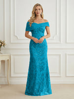 Mermaid Off Shoulder Short Sleeve Long Elegant Mother of the Bride Dresses with Sequin