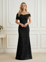 Mermaid Off Shoulder Short Sleeve Long Elegant Mother of the Bride Dresses with Sequin