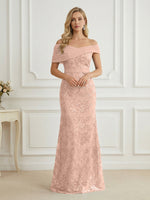 Mermaid Off Shoulder Short Sleeve Long Elegant Mother of the Bride Dresses with Sequin