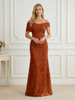 Mermaid Off Shoulder Short Sleeve Long Elegant Mother of the Bride Dresses with Sequin