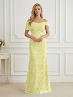 Mermaid Off Shoulder Short Sleeve Long Elegant Mother of the Bride Dresses with Sequin