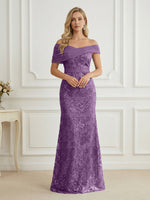 Mermaid Off Shoulder Short Sleeve Long Elegant Mother of the Bride Dresses with Sequin