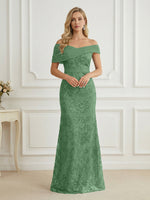 Mermaid Off Shoulder Short Sleeve Long Elegant Mother of the Bride Dresses with Sequin