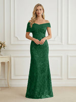 Mermaid Off Shoulder Short Sleeve Long Elegant Mother of the Bride Dresses with Sequin