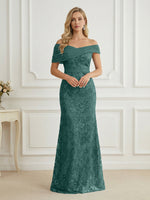 Mermaid Off Shoulder Short Sleeve Long Elegant Mother of the Bride Dresses with Sequin