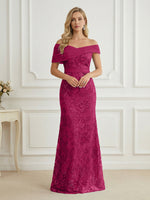 Mermaid Off Shoulder Short Sleeve Long Elegant Mother of the Bride Dresses with Sequin
