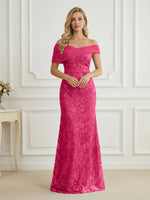 Mermaid Off Shoulder Short Sleeve Long Elegant Mother of the Bride Dresses with Sequin
