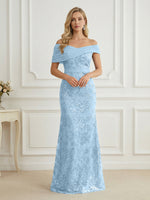 Mermaid Off Shoulder Short Sleeve Long Elegant Mother of the Bride Dresses with Sequin