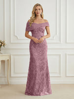 Mermaid Off Shoulder Short Sleeve Long Elegant Mother of the Bride Dresses with Sequin