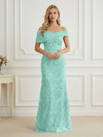 Mermaid Off Shoulder Short Sleeve Long Elegant Mother of the Bride Dresses with Sequin