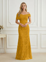 Mermaid Off Shoulder Short Sleeve Long Elegant Mother of the Bride Dresses with Sequin