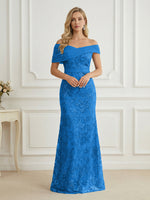 Mermaid Off Shoulder Short Sleeve Long Elegant Mother of the Bride Dresses with Sequin