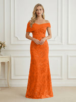 Mermaid Off Shoulder Short Sleeve Long Elegant Mother of the Bride Dresses with Sequin