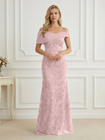 Mermaid Off Shoulder Short Sleeve Long Elegant Mother of the Bride Dresses with Sequin