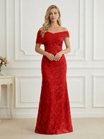 Mermaid Off Shoulder Short Sleeve Long Elegant Mother of the Bride Dresses with Sequin