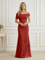Mermaid Off Shoulder Short Sleeve Long Elegant Mother of the Bride Dresses with Sequin
