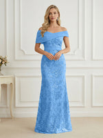Mermaid Off Shoulder Short Sleeve Long Elegant Mother of the Bride Dresses with Sequin