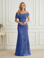 Mermaid Off Shoulder Short Sleeve Long Elegant Mother of the Bride Dresses with Sequin