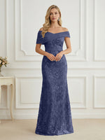 Mermaid Off Shoulder Short Sleeve Long Elegant Mother of the Bride Dresses with Sequin