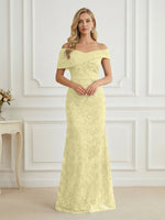 Mermaid Off Shoulder Short Sleeve Long Elegant Mother of the Bride Dresses with Sequin