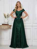 A Line Off Shoulder Ruched Elegant Mother of the Bride Dresses with Bow Appliques