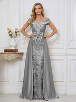 A Line Off Shoulder Ruched Elegant Mother of the Bride Dresses with Bow Appliques