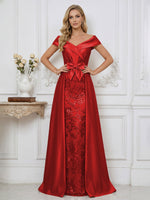 A Line Off Shoulder Ruched Elegant Mother of the Bride Dresses with Bow Appliques