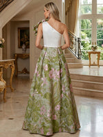 A-Line Floral Jacquard One Shoulder Mother of the Bride Floor-Length Evening Gowns with Bow