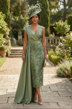 Sleeveless Midi Lace Appliques Satin Mother of the Bride Dresses