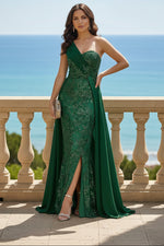 One Shoulder Appliques Satin Ruched Mother of the Bride Dresses